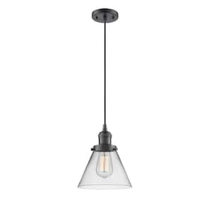 Cone 1 Light Oil Rubbed Bronze Cone Pendant Light with Clear Glass Shade