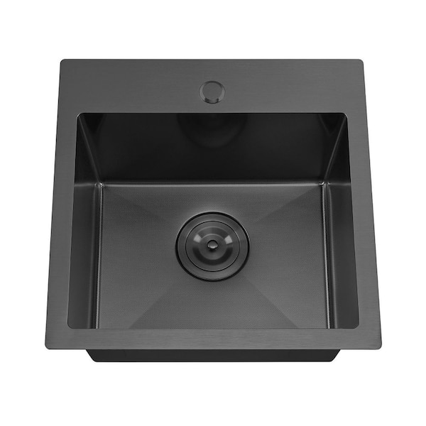 18 in. Drop-in Single Bowl 18-Gauge Nano Black Stainless Steel Scratch Resistant Kitchen Bar Sink with Strainer