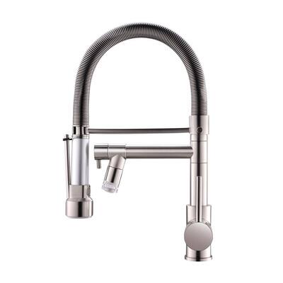 Single Handle Pull Down Sprayer Kitchen Faucet with LED Light in Brushed Nickel