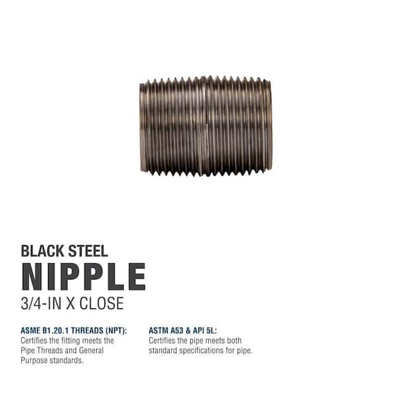 Raccordo Tubo In Acciaio Nero 3/4 Nippolo Chiuso NPT - Lotto Da 10 Pezzi