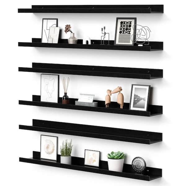 35.5 in. W x 5.1 in. D Black Floating Shelves Wall Shelves Storage Set-6 Wall Mounted Wood Shelf Decorative Wall Shelf
