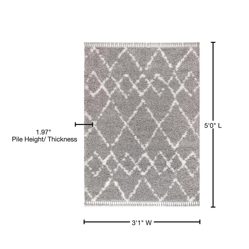 Grey and Ivory Rectangular Shag Moroccan Area Rug