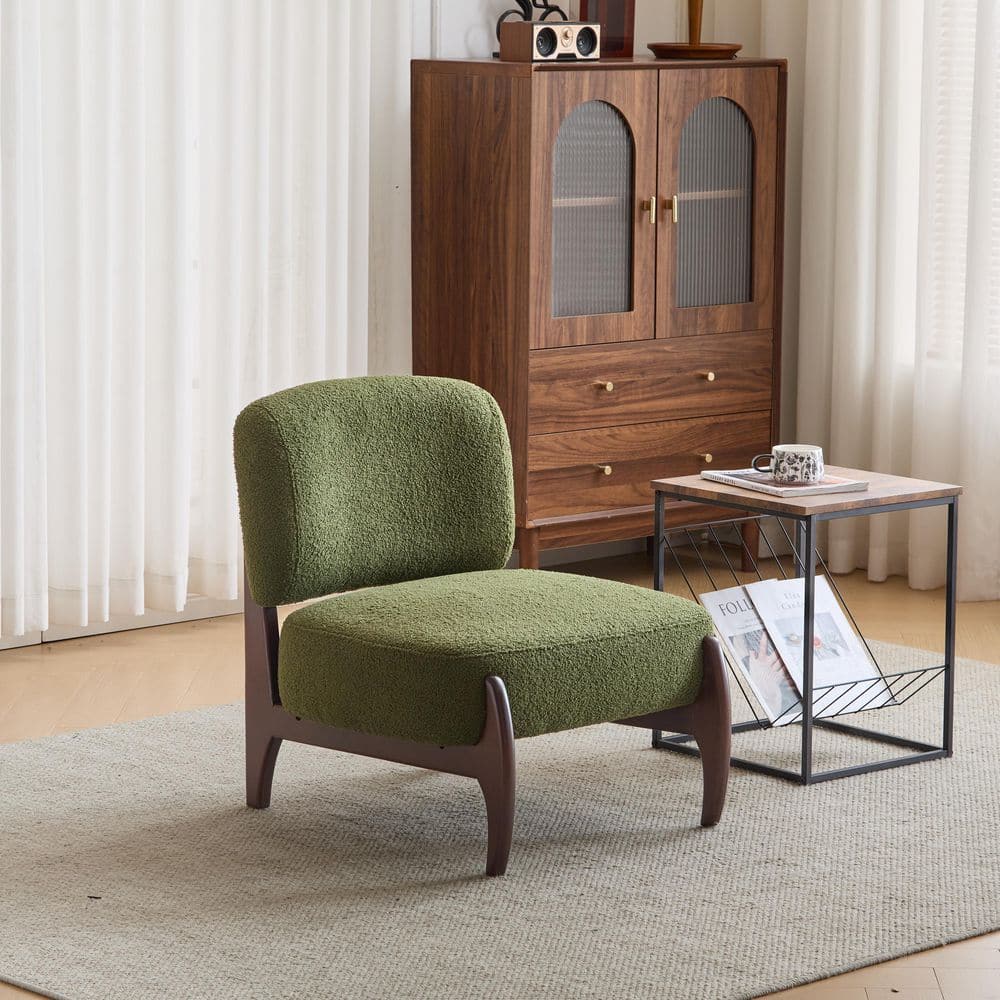 Green Leather Chaise with Solid Wood Frame