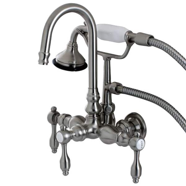 Kingston Brass Vintage 3-3/8 in. Center 3-Handle Claw Foot Tub Faucet with Handshower in. Brushed Nickel