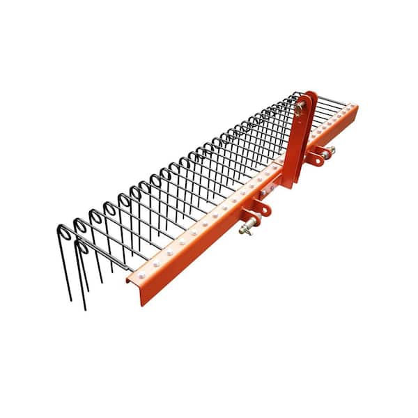 72 in. Pine Straw Rake, 1-Piece Powder Coated Steel 30 Tines 3 Point Attachment Durable Rust-Resistant, Garden Tool Set