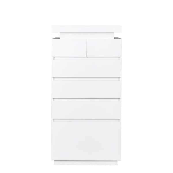 Tidoin White 6-Drawer 27.56 in. W Chest of Drawers with LED Lights