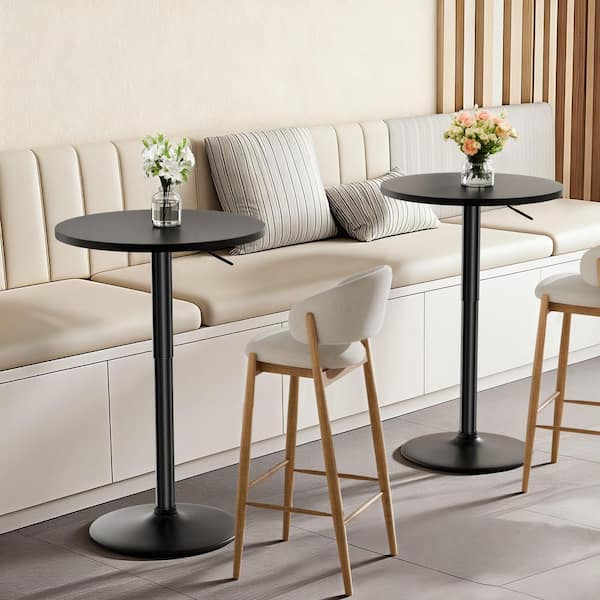 36 in. Adjustable Height Round Pub Table with Black Swivel Top, Black Metal Base, 2-Piece