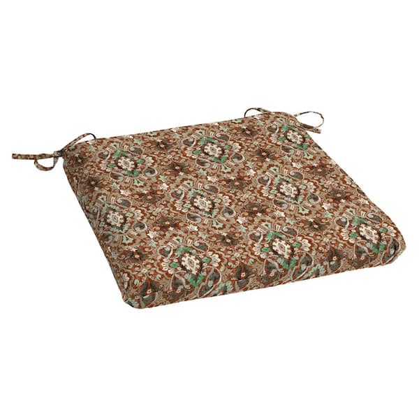 Hampton Bay 20 in. x 19 in. Square Outdoor Seat Cushion in Russet Ikat