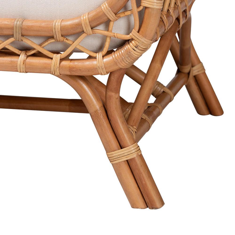 Bohemian Light Honey Rattan Tete-a-Tete Sofa with Removable Cushions