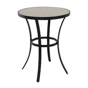 27.95 in. L x 35.43 in. H Round Ceramic Tile Top Iron Frame Outdoor Side Table with Adjustable Foot Pad