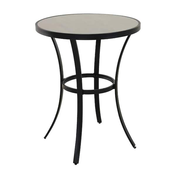 Clihome 27.95 in. L x 35.43 in. H Round Ceramic Tile Top Iron Frame Outdoor Side Table with Adjustable Foot Pad