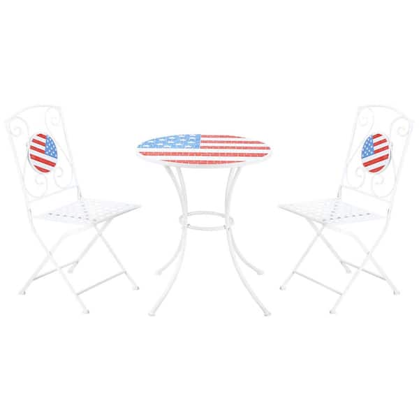 ITOPFOX 3-Piece Folding Patio Bistro Set with USA Flag Mosaic Table, Chairs, Metal Frame for Balcony, Backyard, Poolside, Porch