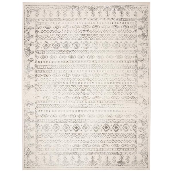 Tulum 12 ft. x 15 ft. Ivory/Gray Border Striped Distressed Area Rug