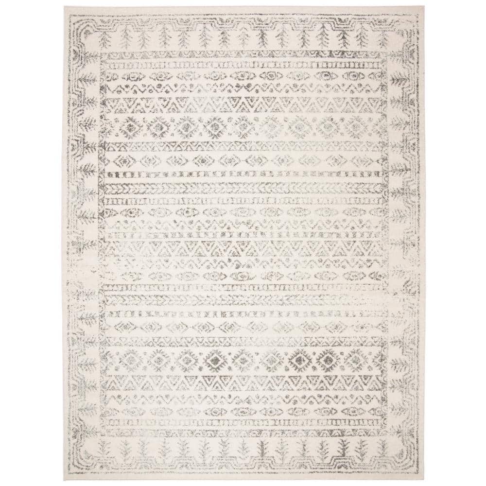 Ivory & Grey Synthetic 8' x 10' Hand-Knotted Area Rug