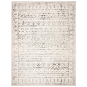 Tulum Ivory/Gray 8 ft. x 10 ft. Border Striped Distressed Area Rug