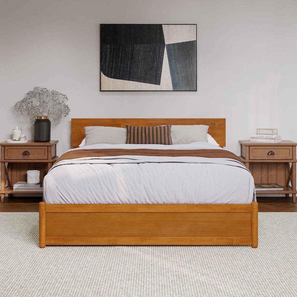 Wesley Walnut Brown Solid Wood Frame King Platform Bed with Panel Footboard and Storage Drawers - thumbnail 7