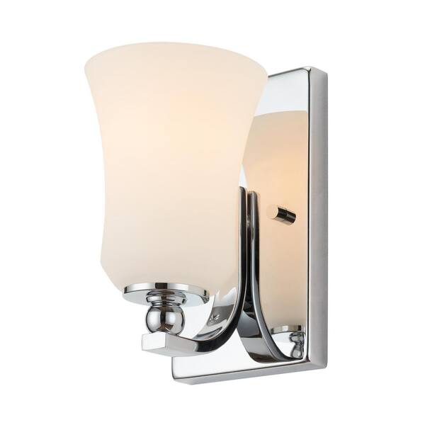 Home Decorators Collection 1-Light Chrome Square Bath Vanity Light with Etched White Glass