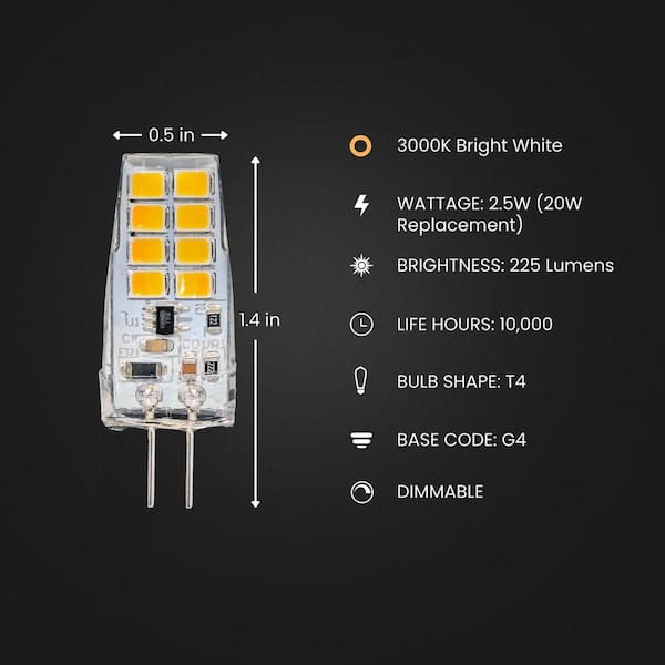 20-Watt Equivalent T4 G4 Bi-Pin Base Landscape 12-Volt LED Light Bulb Bright White (3000K)