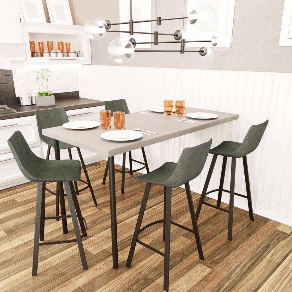 Elland Olive Green Leather Bar Stool with Iron Legs