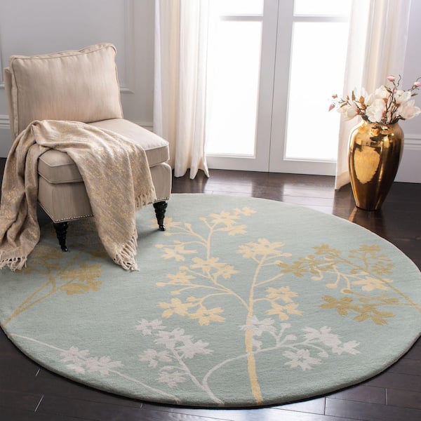 Soho 8 ft. x 8 ft. Round Light Blue/Multi Floral Area Rug