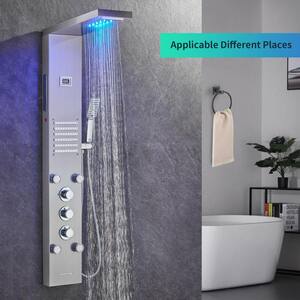 LED Rainfall Waterfall Shower Head Rain Massage System with Body Jets, Bathroom Shower Panel Tower System Brushed Nickel