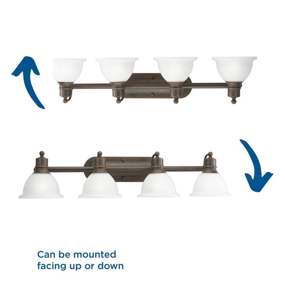 Antique Bronze 4-Light Wall Bracket with White Glass Shades