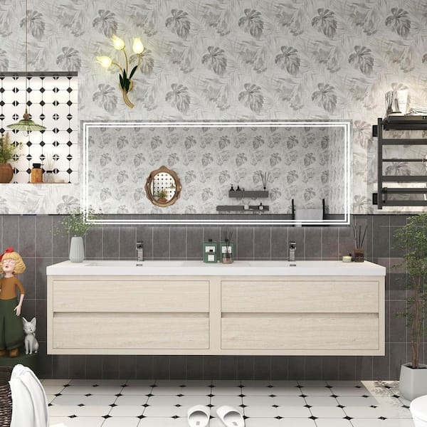 BV Better Vanity Louis 84 in. W x 20 in. D x 22 in. H Double Sink Floating Bath Vanity in Light Wood with White Acrylic Top