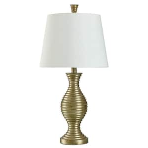 24.5 in. Vintage Gold Table Lamp with Whisper White Hardback Fabric Shade