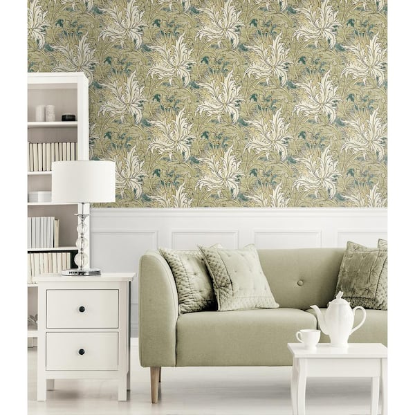 40.5 sq. ft. Juniper and Parchment Floral Folly Vinyl Peel and Stick Wallpaper Roll
