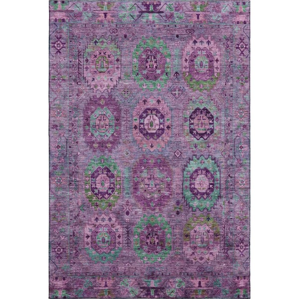 Mayfield Premium Machine Washable Abstract AMF2228 Purple 5 ft. x 7 ft. 6 in. Area Rug