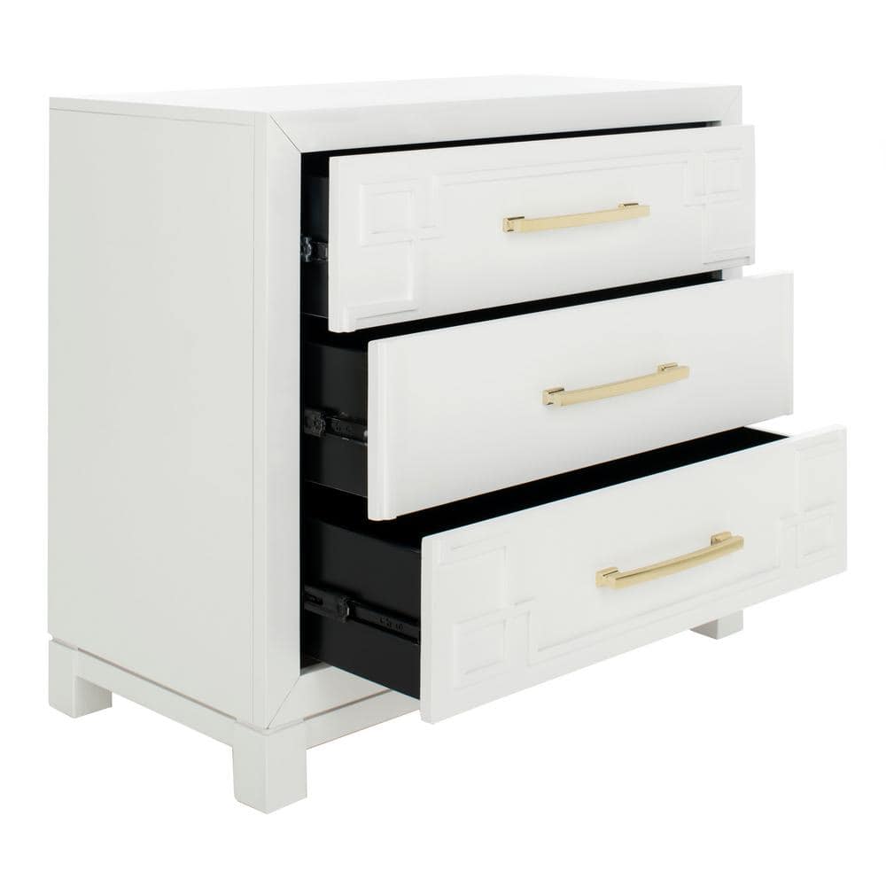 White and Gold Modern 3-Drawer Night Table