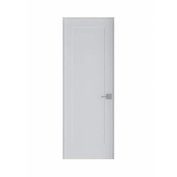RESO 28 in. x 80 in. Right-Handed Solid Core White Primed Composite Single Prehung Interior Door with Satin Nickel Hinges