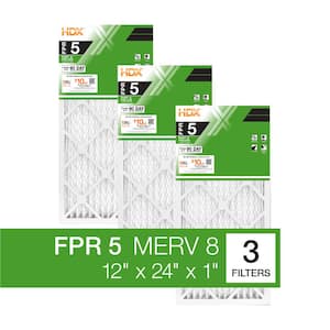 12 in. x 24 in. x 1 in. Standard Pleated Furnace Air Filter FPR 5, MERV 8 (3-Pack)