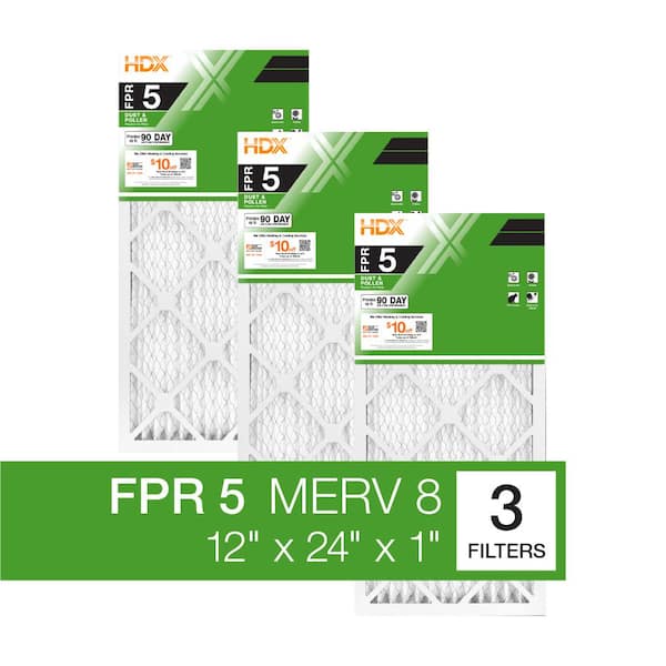 HDX 12 in. x 24 in. x 1 in. Standard Pleated Furnace Air Filter FPR 5, MERV 8 (3-Pack)