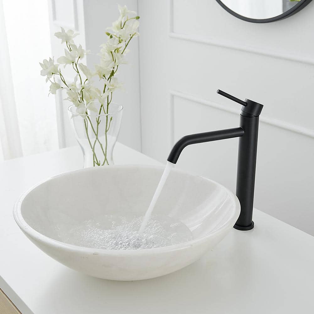 Matte Black Single Handle Vessel Sink Faucet with Drain Assembly