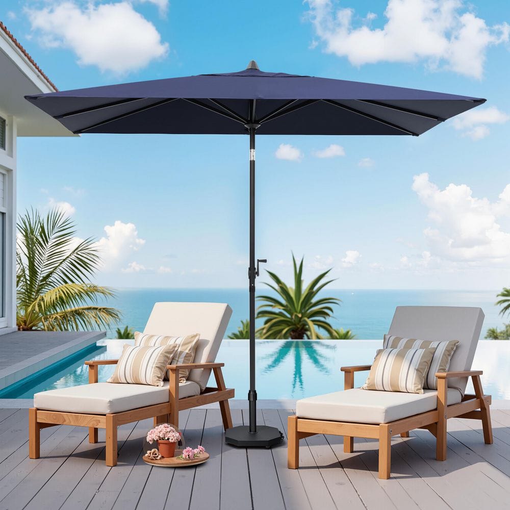 dark blue patio umbrella MFSTUDIO Dining Set for 6, Patio Furniture Set with Umbrella(Navy Blue) : Patio, Lawn & Garden patio or deck into a shaded oasis Outdoor Idea | Navy Blue