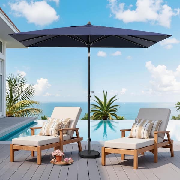 5 ft patio table umbrella Crestlive Products 9 ft. x 5 ft. Tiltable Patio Market Umbrella in Navy  Blue Rectangular Outdoor Table Umbrella with 55 lb. Wheeled Base  CL-UWB1116RED