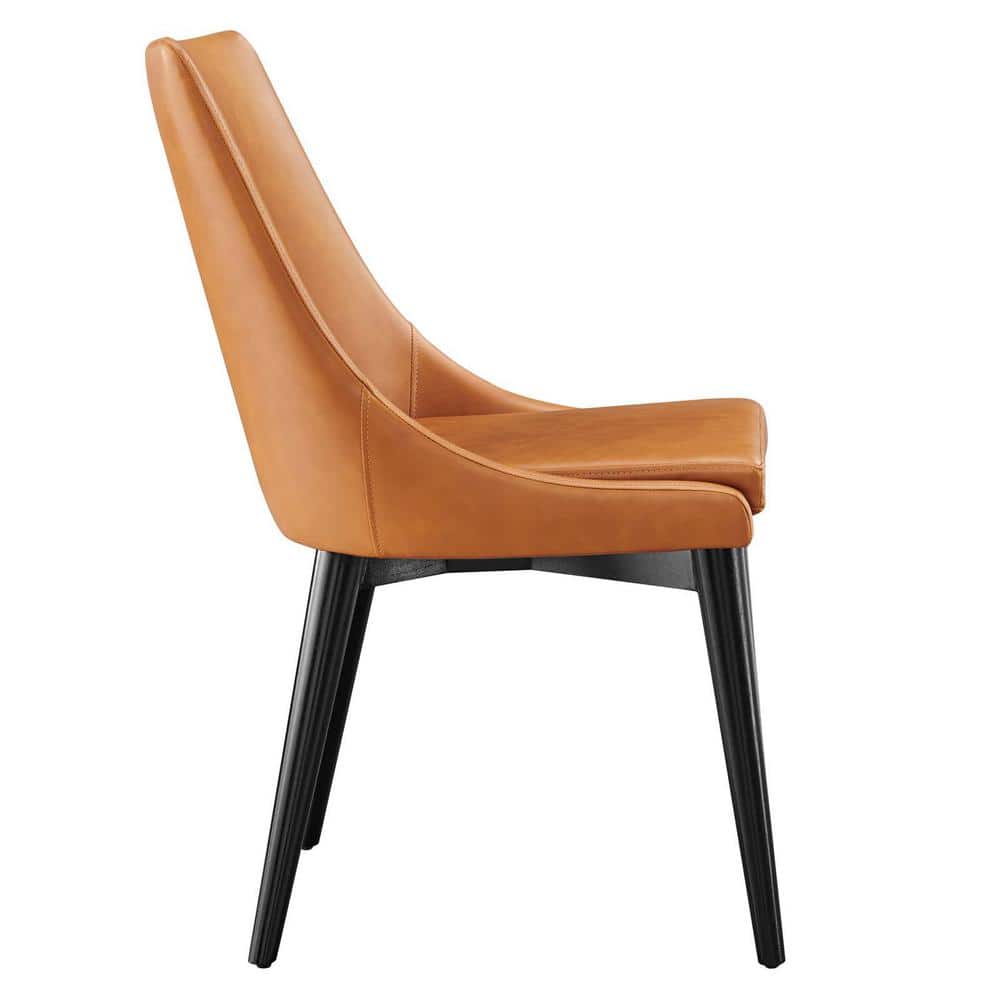 Tan Vegan Leather Upholstered Side Chair with Black Wood Legs
