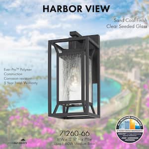 Harbor View 1-Light Sand Black Outdoor Wall Lantern Sconce with Clear Seeded Glass