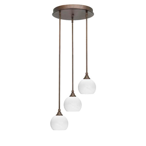 Unbranded Villa 60-Watt 15 in. 3 Light Bronze Stem Pendant Light with 5.75 in. White Marble Glass Shade No bulbs included