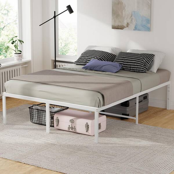 Lusimo 18in. White Bed Frame Full Metal Platform Bed with