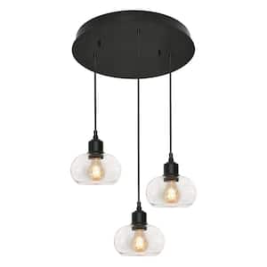 Laney 3-Light Black, Clear Shaded Pendant Light with Clear Seeded Glass Shade