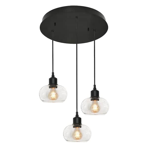 AFX Laney 3-Light Black, Clear Shaded Pendant Light with Clear Seeded Glass Shade