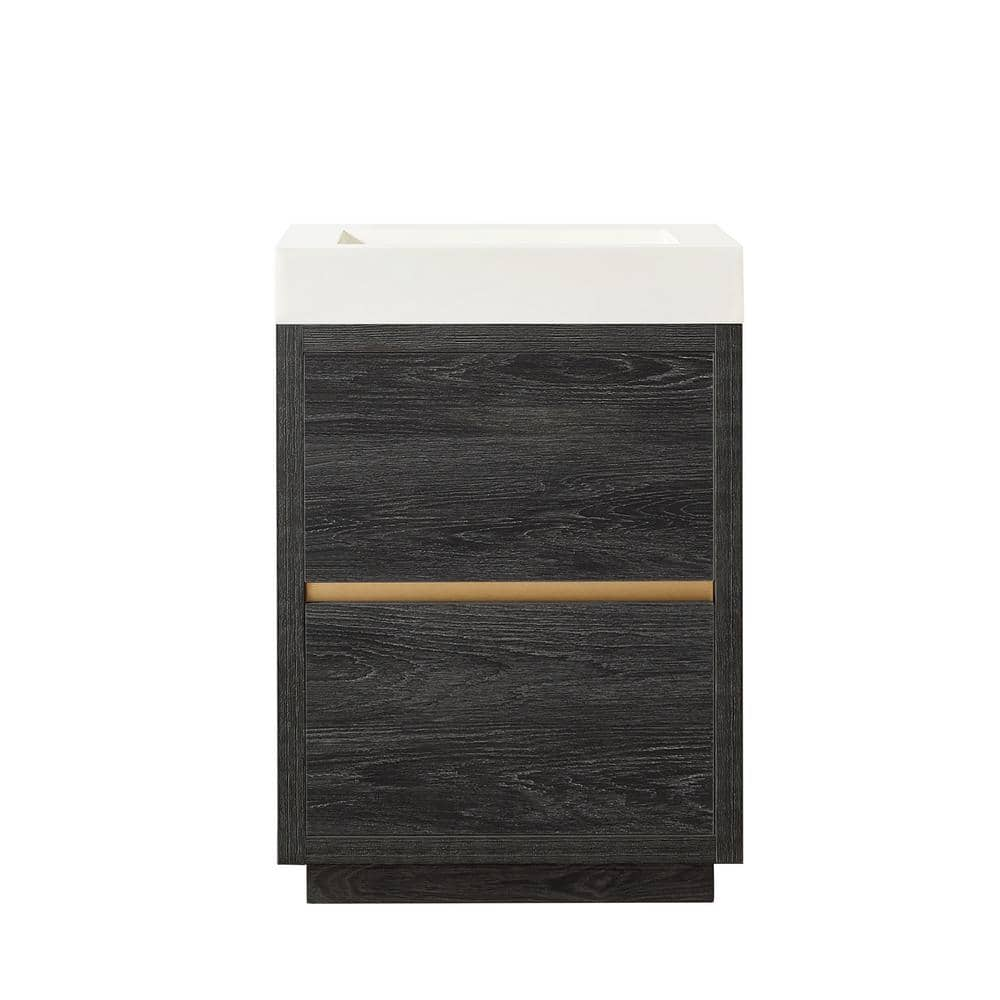 Huesca 24 in. W x 19.7 in. D x 33.9 in. H Single Sink Bath Vanity in North Black Oak w/ White Stone Composite Top -  ROSWELL, 803024-NB-WH-NM