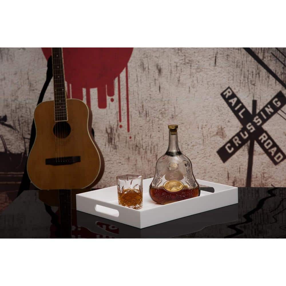 Glossy White Acrylic Spill-Proof Serving Tray with Handles
