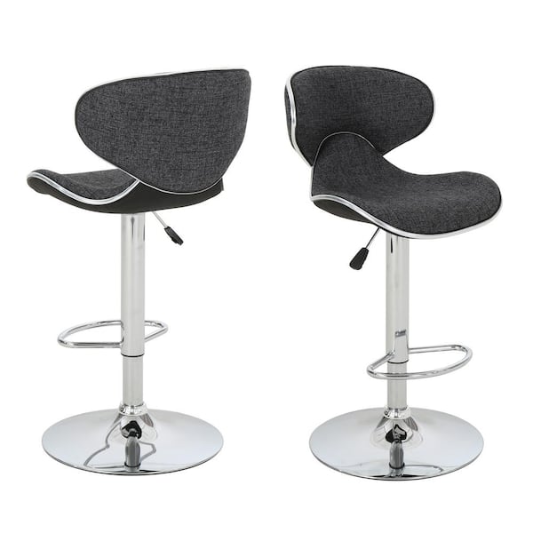 Noble House Carlota 24 in. - 32 in. Dark Grey Tweed Modern Fabric Swivel Bar Stool (Set of 2)