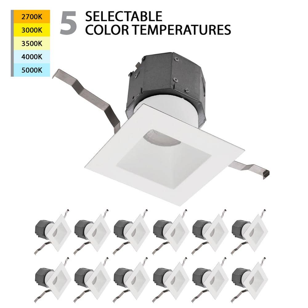 Pop-In 4 in. Square Adjustable CCT Remodel IC Rated Indoor/Outdoor Integrated LED Recessed Light Trim (12-Pack) price history on PriceWatchPro