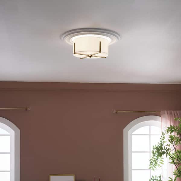 KICHLER Malen 15.5 in. 2-Light Champagne Bronze Traditional Bedroom Flush Mount Ceiling Light with White Fabric Shade