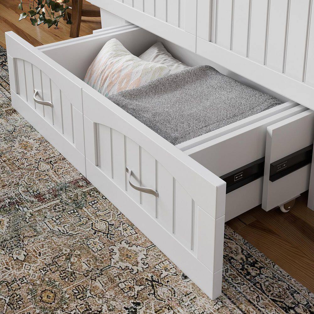 Marina White Full Murphy Bed Chest with Storage and Charger