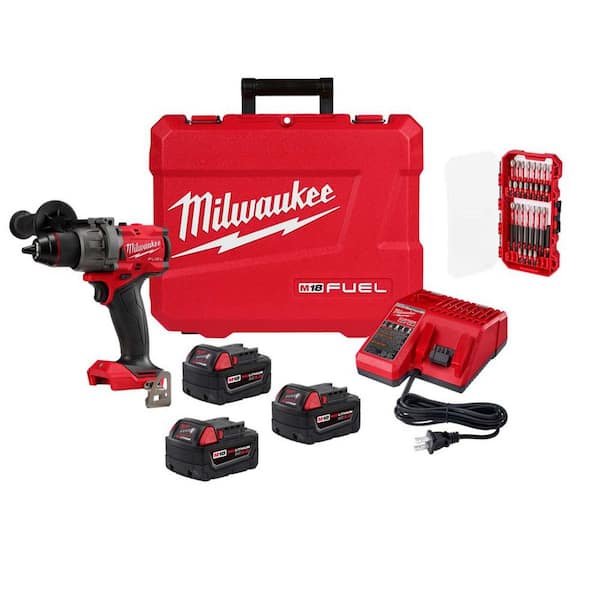 M18 FUEL 18V 1/2 in. Hammer Drill Kit w/ (3) 5. 0Ah Batteries, Hard Case with SHOCKWAVE 28-Pc Impact Set